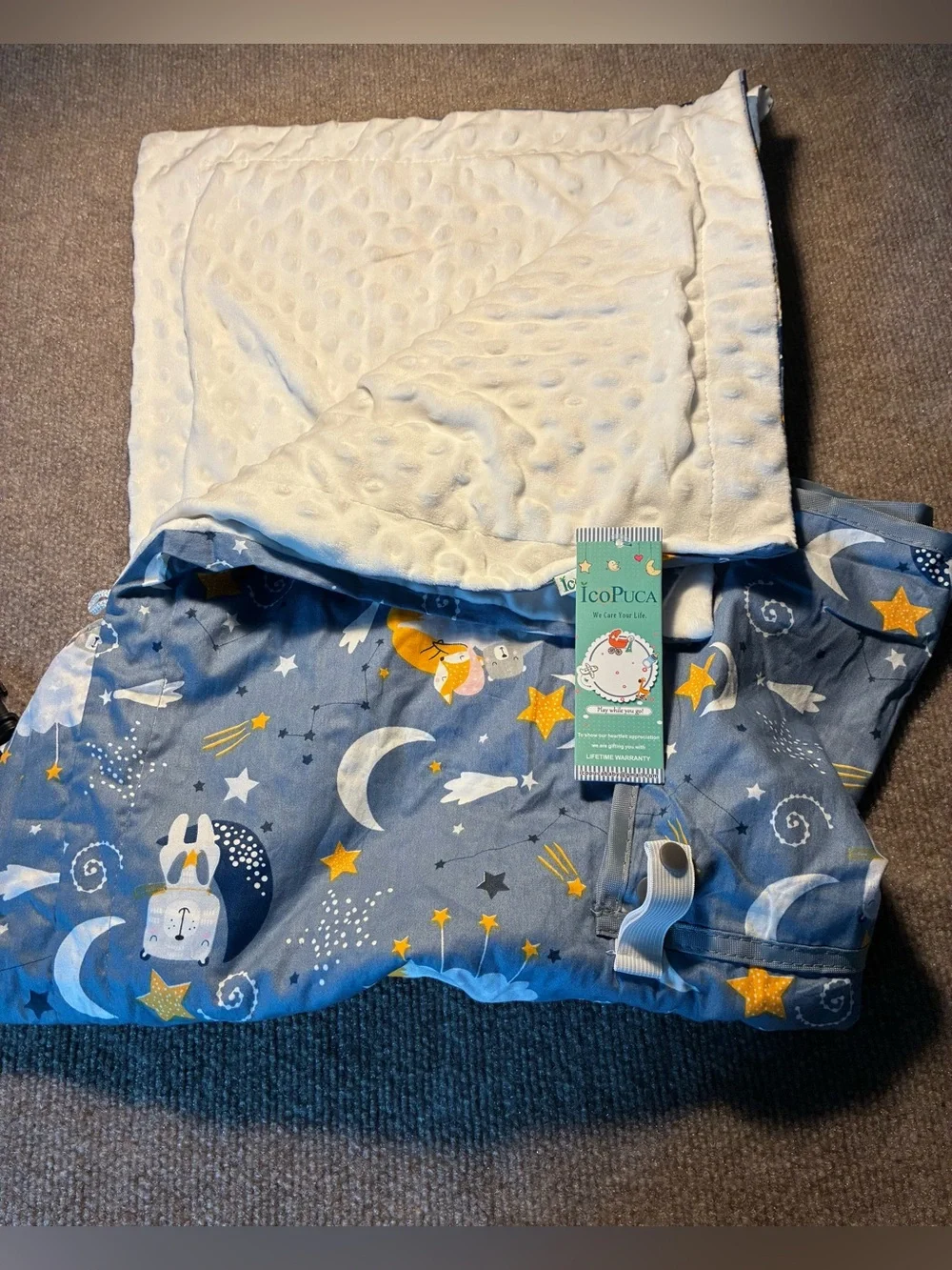 Blue Moon & Stars Baby Car Seat Cover with Peekaboo Window
